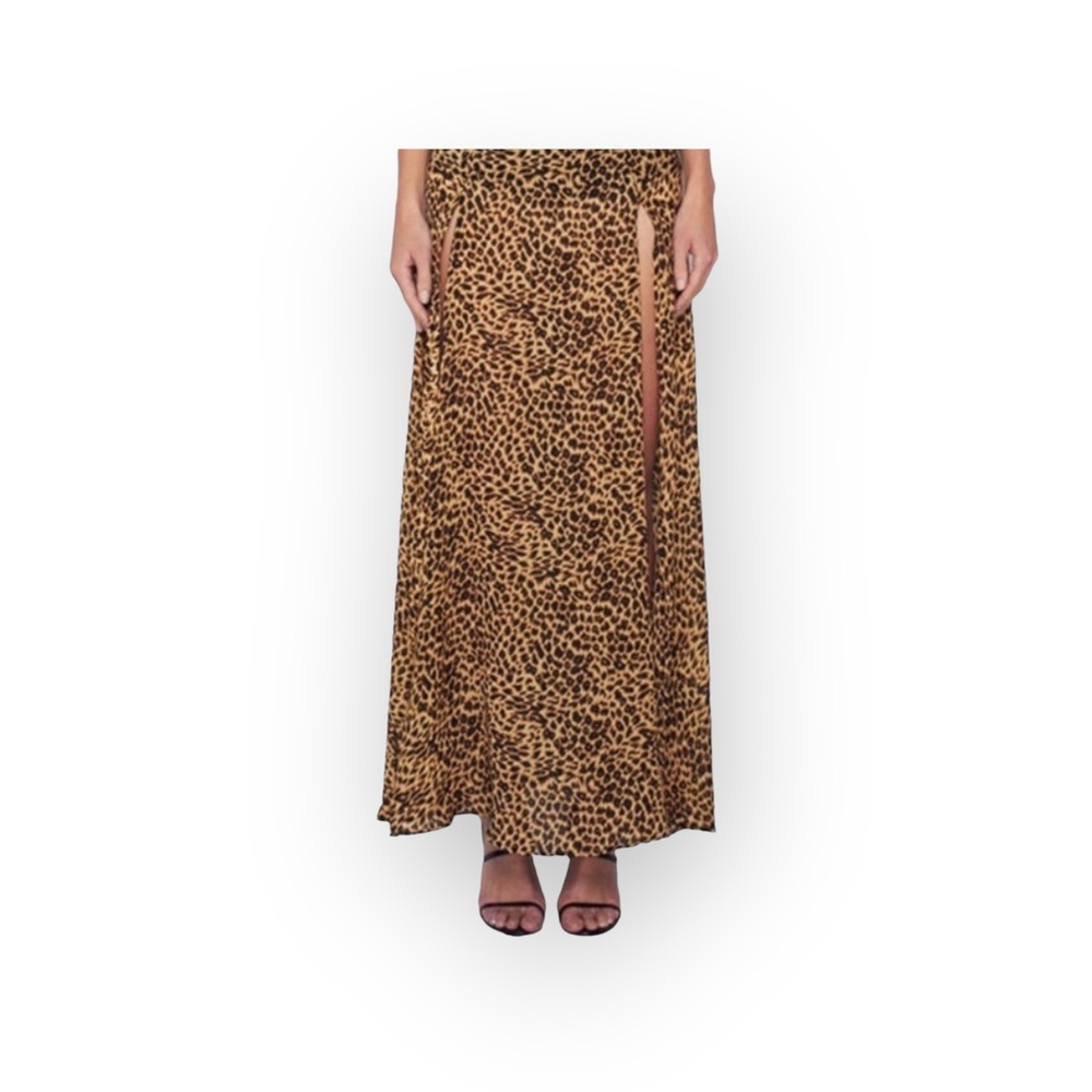 new MLM 𑁍 High Thigh Slit Sheer Flowy Maxi Skirt 𑁍 Leopard Print Chiffon 𑁍 XS - Picture 9 of 16
